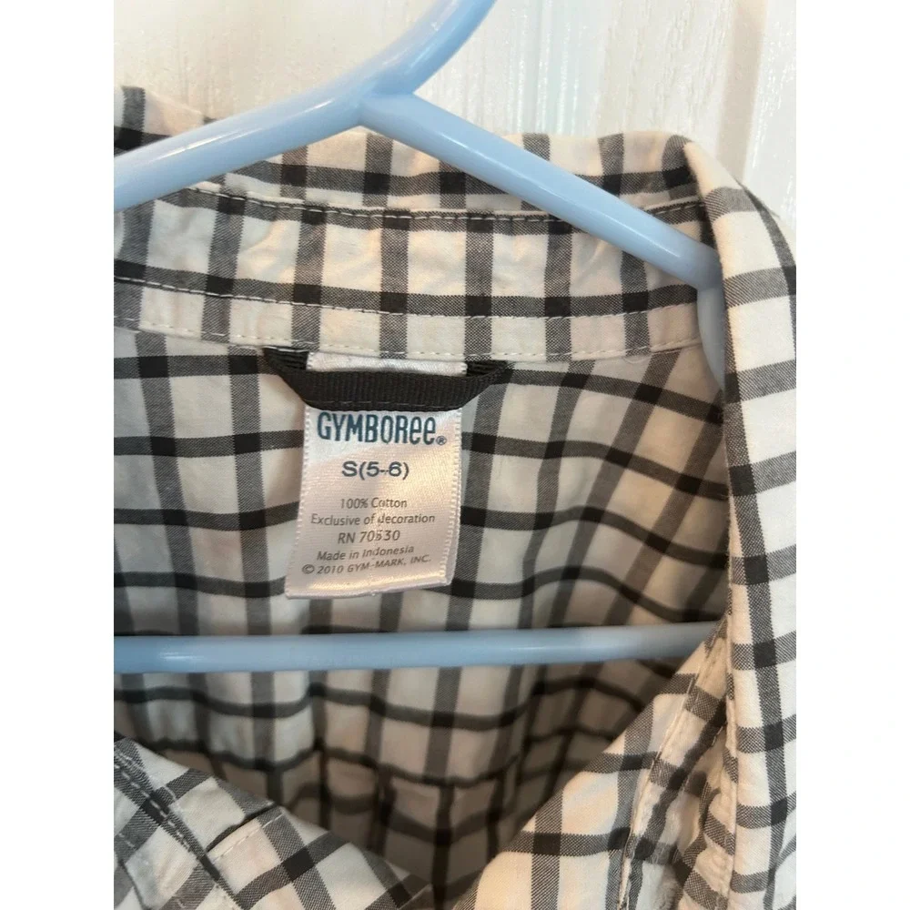 Gymboree Button Down Shirt‎ Black White Grid Check Long Sleeve Kids S 5-6 Top